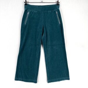 Soma Intimates Pants Womens Small Teal Blue Green Velour Wide Leg Crop Pull On